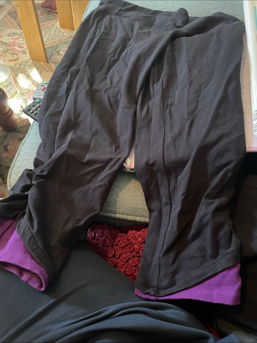 made for life Black Leggings with Purple Cuff Detail